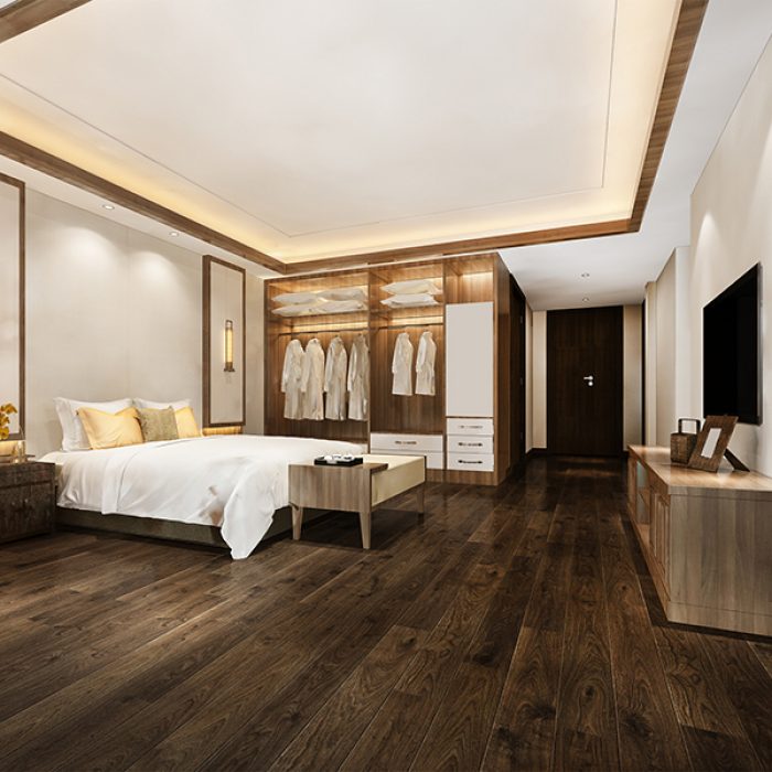 3d rendering luxury modern bedroom suite in hotel with wardrobe and walk in closet