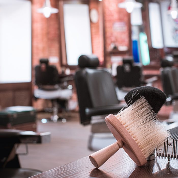 Barber shop equipment. Professional hairdressing tools in barber shop.